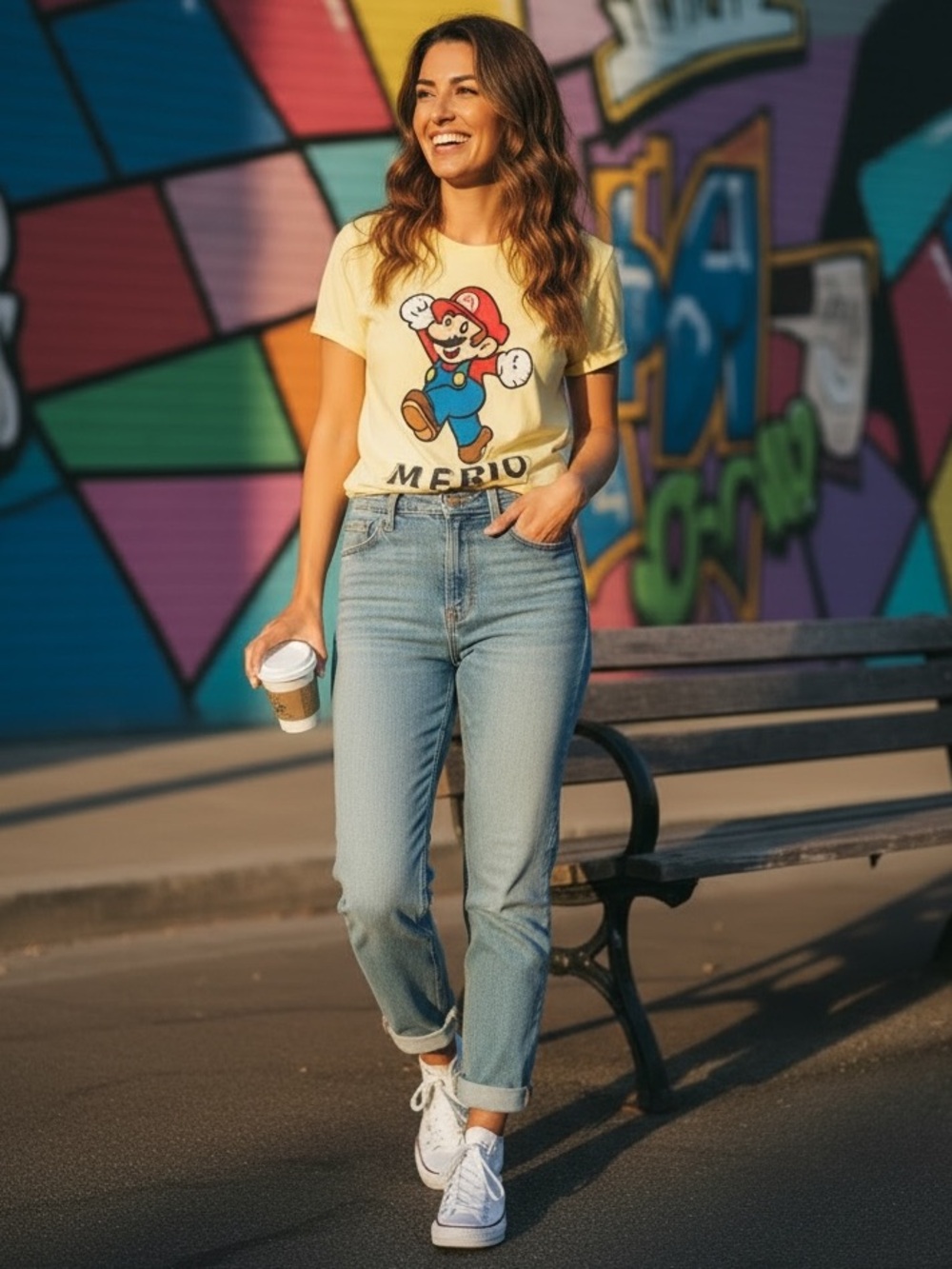 Vintage Style Super Mario Bros Graphic Tee Yellow Retro Gaming T Shirt
